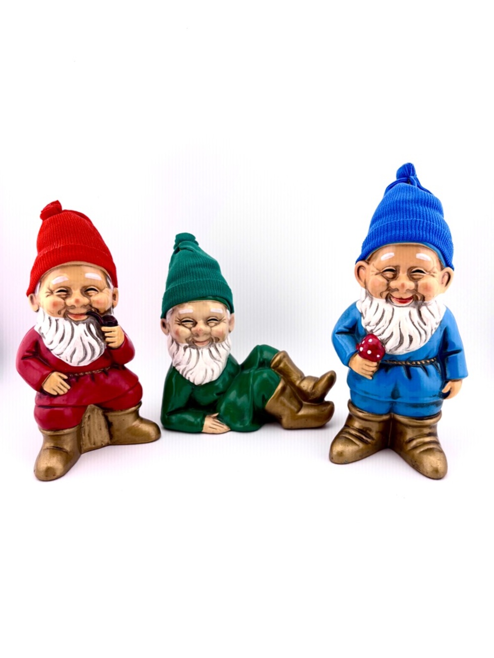 Vintage Made In Japan Set Of 3 Papier-mâché Gnomes